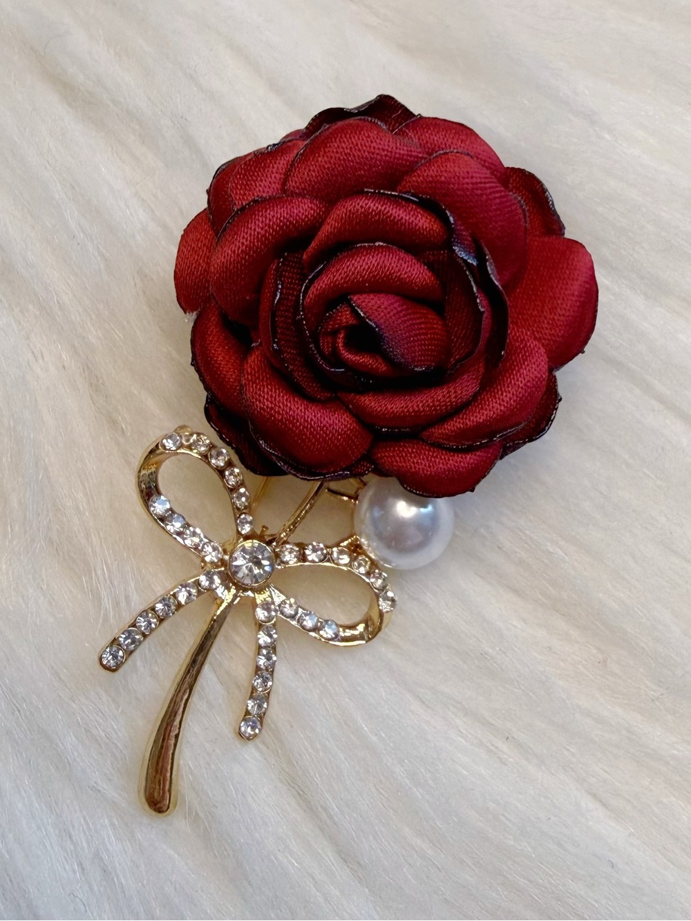 Red Rose Flower Brooch Gold Pin Rhinestone Mother’s Day Jewelry Gift for Her New